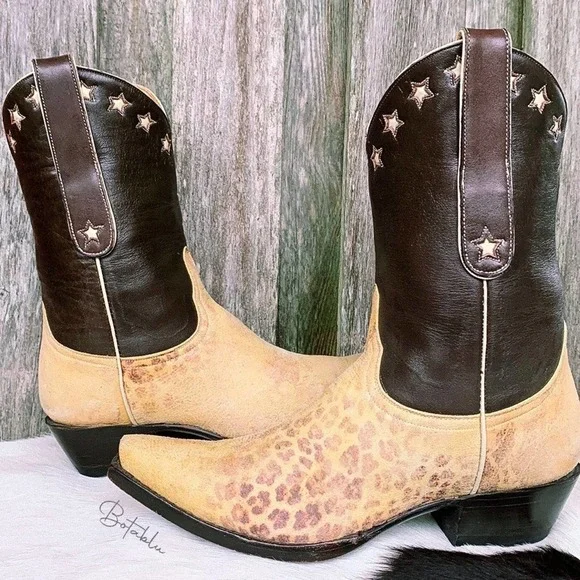 Rare Vintage OLD GRINGO Boots Leopard Star Short Cowgirl Cowboy Western Size 8 - Picture 6 of 13
